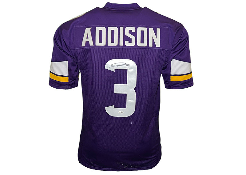 Jordan Addison Signed Custom Purple Football Jerseys Beckett