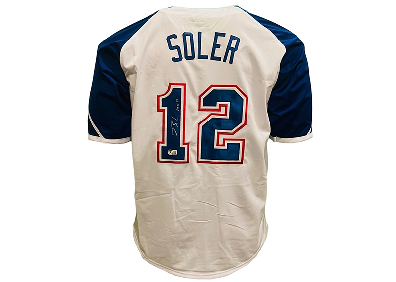 Jorge Soler Signed Atlanta throwback Baseball Jersey Beckett MVP Inscription