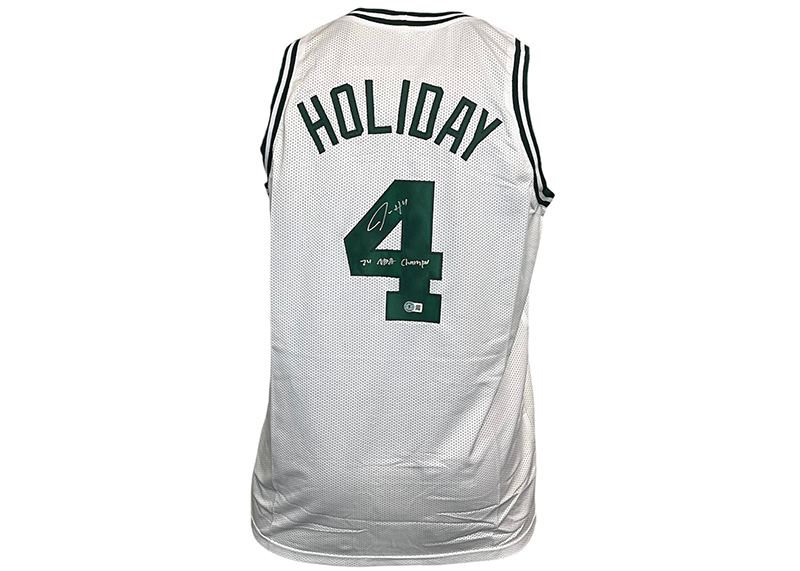 Jrue Holiday Signed Custom White Boston Basketball Jersey JSA 24 NBA Champs Insc