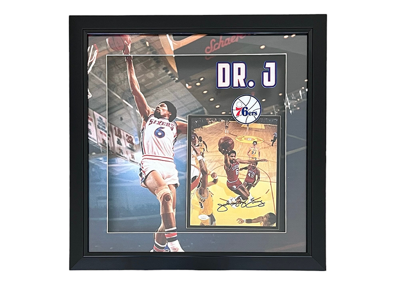 Julius Erving (Dr. J) Signed 76Ers 23x23 3D Framed With LED Lights Photo JSA