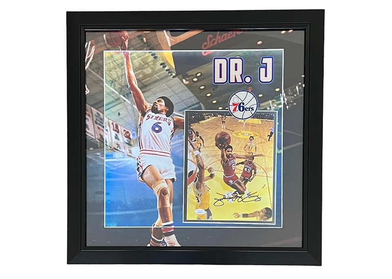 Julius Erving (Dr. J) Signed 76Ers 23x23 3D Framed With LED Lights Photo JSA