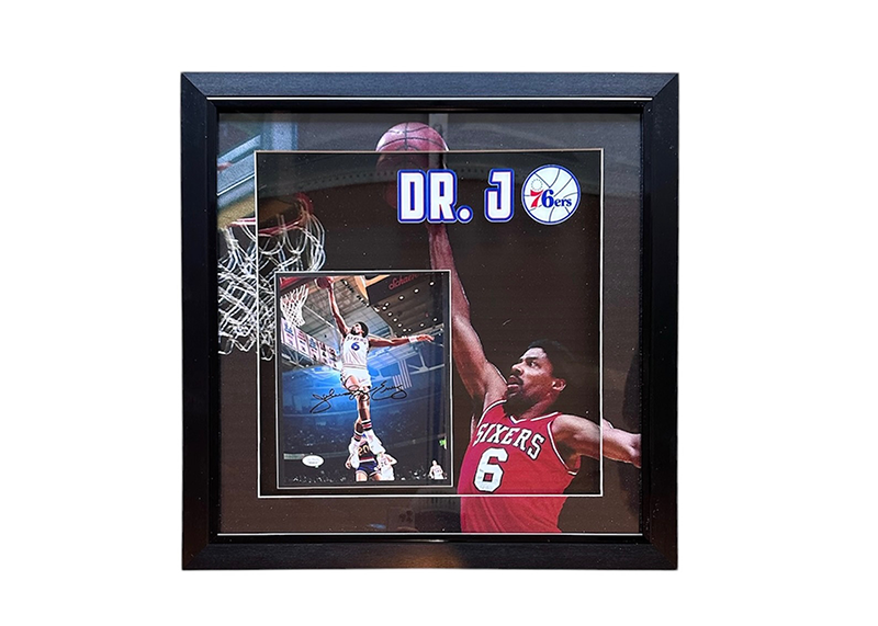 Julius Erving (Dr. J) Signed 76Ers 23x23 3D Framed With lED Lights Photo JSA