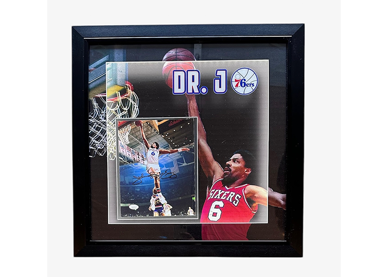 Julius Erving (Dr. J) Signed 76Ers 23x23 3D Framed With lED Lights Photo JSA