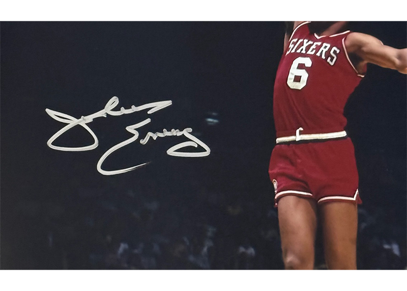 Julius "Dr. J" Erving Signed Philadelphia 76ers 16x20 Dunk Photo JSA