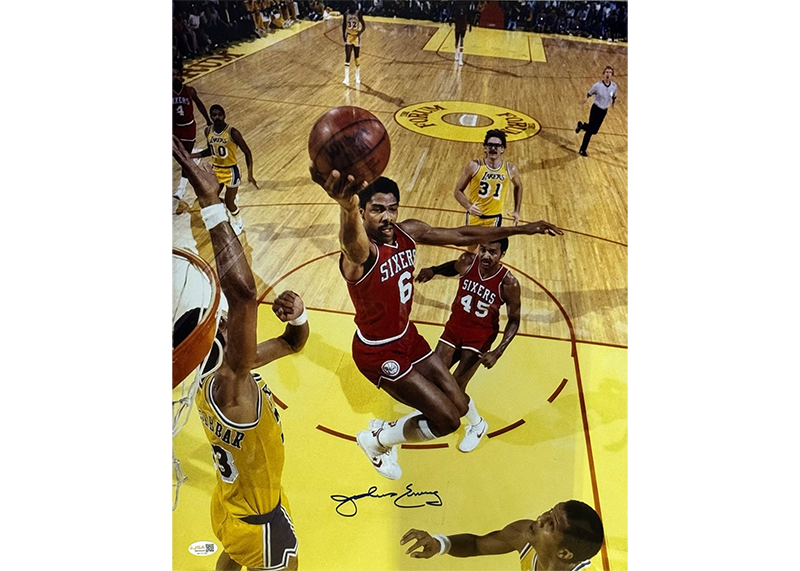 Julius "Dr. J" Erving Signed Philadelphia 76ers 16x20 Dunk Photo JSA