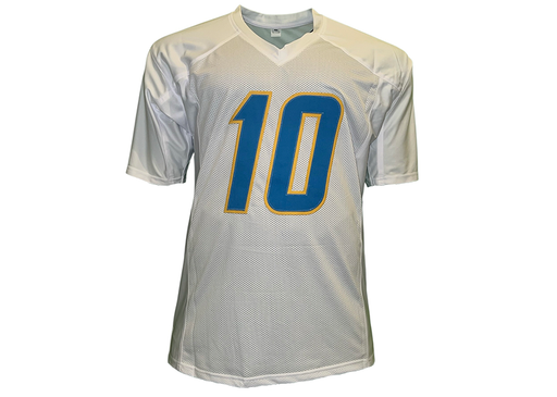 White sports jersey with blue number 10 on a white background