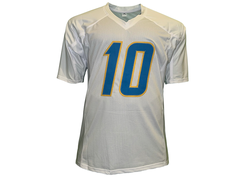 White sports jersey with blue number 10 on a white background