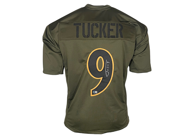 Justin Tucker Signed Baltimore Green Salute To Service Football Jersey (Beckett)