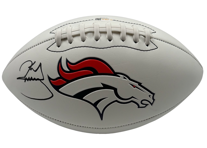 Karl Mecklenburg Signed Denver Broncos Official NFL Team Logo White Football JSA