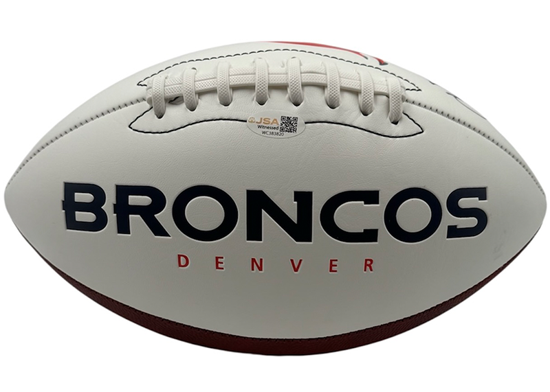 Karl Mecklenburg Signed Denver Broncos Official NFL Team Logo White Football JSA