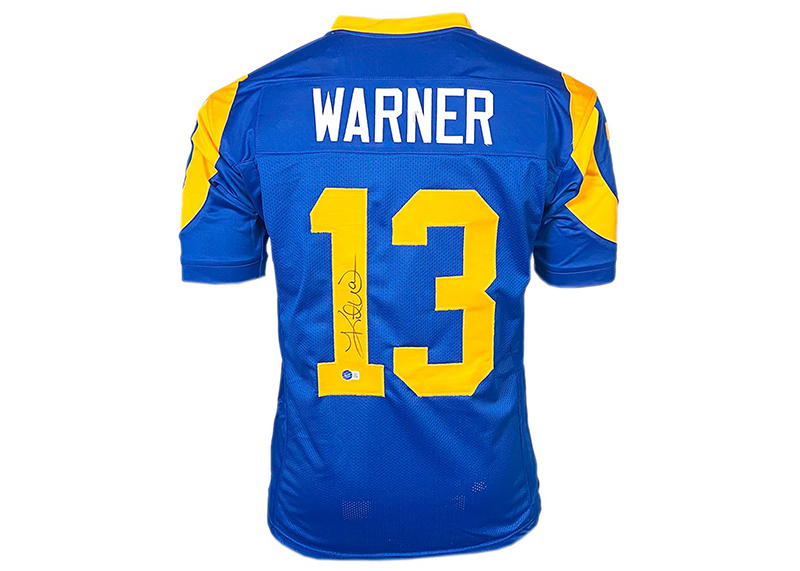 Kurt Warner Signed St. Louis Blue Football Jersey JSA