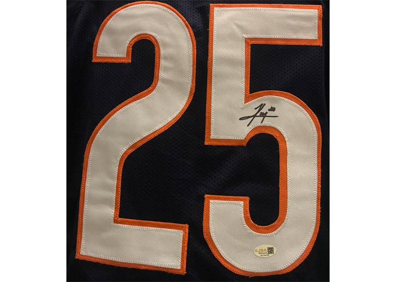 Kyle Monangai Signed Chicago Game Cut Blue Football Jersey JSA