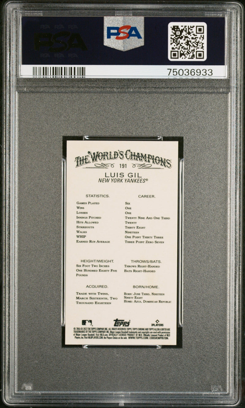 Graded 2022 Topps Allen & Ginter Chrome Luis Gil #191 Mini Rookie RC Baseball Card PSA 10 Gem Mint