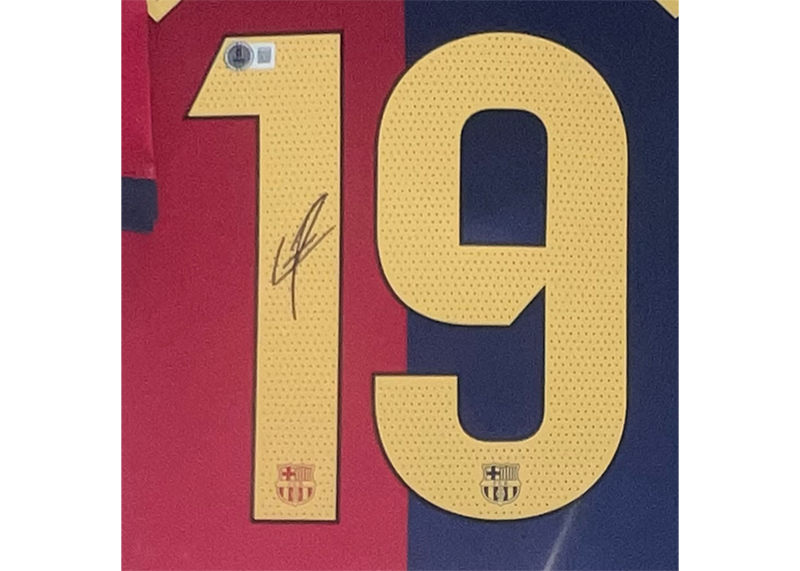 Lamine Yamal Signed Barcelona 34x42 Framed Jersey w/ LED & 8x10 Video TV Beckett