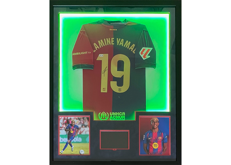 Lamine Yamal Signed Barcelona 34x42 Framed Jersey w/ LED & 8x10 Video TV Beckett