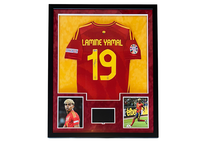 Lamine Yamal Signed Spain 34x42 Framed Jersey LED + Video TV Beckett