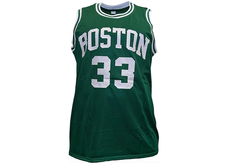 Larry Bird Autographed Custom Green Boston Stat Basketball Jersey Beckett