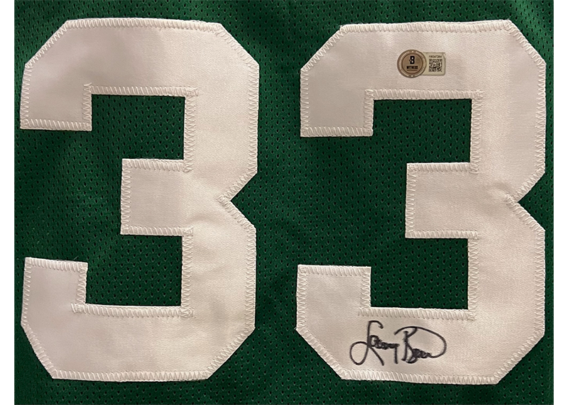 Larry Bird Autographed Custom Green Boston Stat Basketball Jersey Beckett