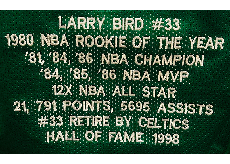 Larry Bird Autographed Custom Green Boston Stat Basketball Jersey Beckett