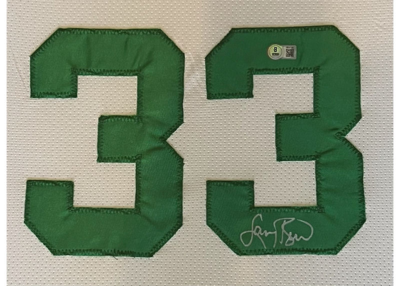 Larry Bird Signed Boston Celtics Framed 35x42 Jersey Beckett