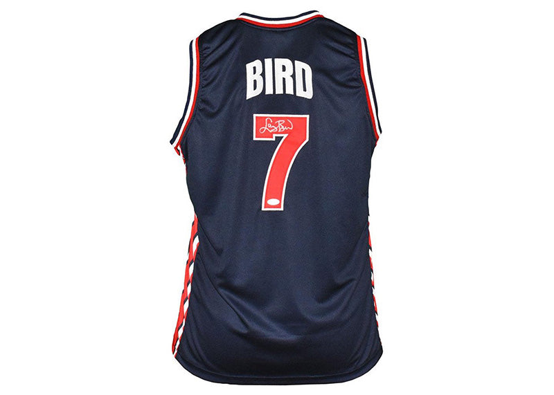 Larry Bird Signed USA Navy Basketball Jersey Beckett