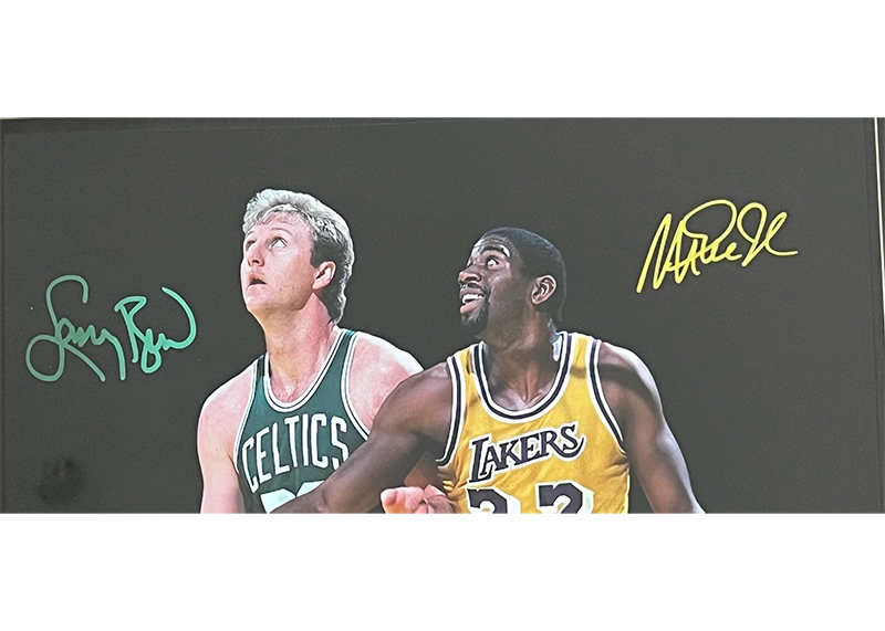 Larry Bird & Magic Johnson Signed Celtics-Lakers 3D LED Lights Frame Beckett 31.5x 25.5