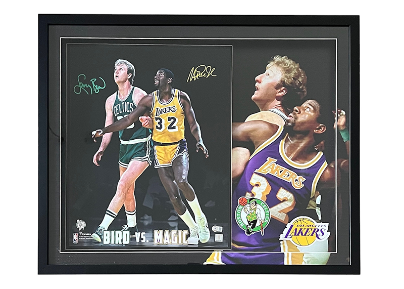 Larry Bird & Magic Johnson Signed Celtics-Lakers 3D LED Lights Frame Beckett 31.5x 25.5