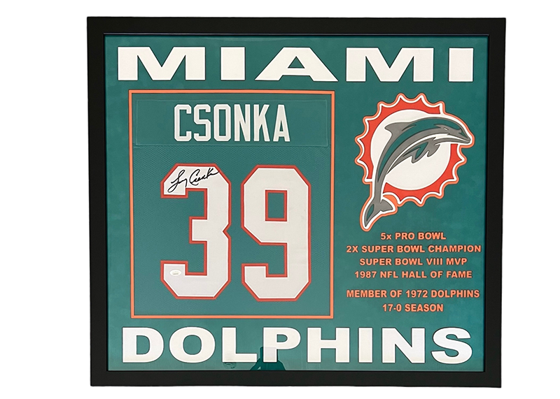 Larry Csonka Signed 32x36 Framed Football Jersey (JSA)