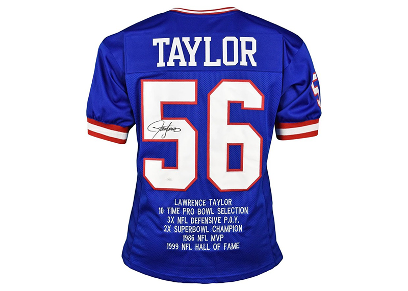 Lawrence Taylor Signed New York Blue Stat Football Jersey Beckett