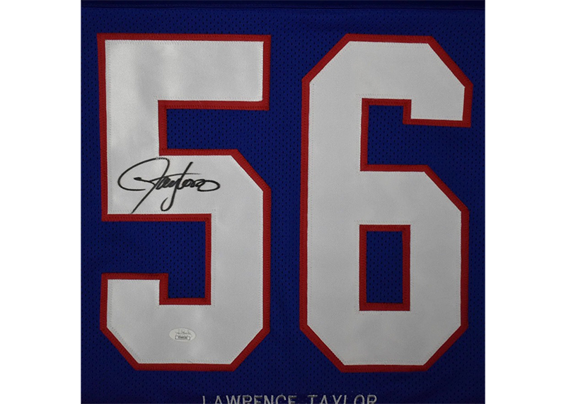 Lawrence Taylor Signed New York Blue Stat Football Jersey Beckett
