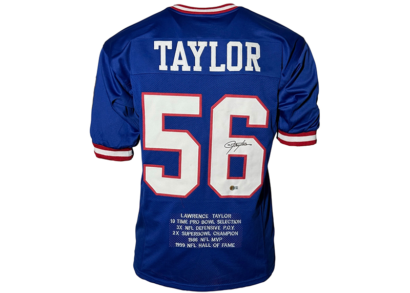 Lawrence Taylor Signed New York Blue Stat Football Jersey Beckett