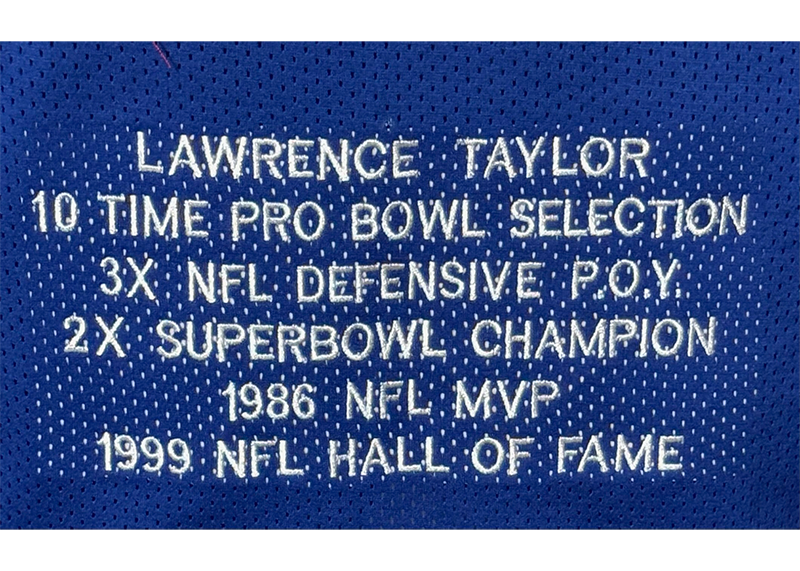 Lawrence Taylor Signed New York Blue Stat Football Jersey Beckett