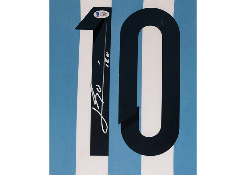 Lionel Messi Signed 34x42 Lighted Framed Argentina Jersey With Playable Video TV Beckett