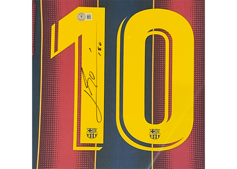 Lionel Messi Signed 34x42 Lighted Framed FC Barcelona Jersey With Playable Video TV Beckett