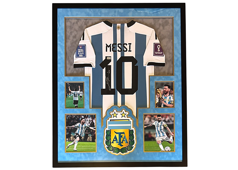 Lionel Messi Signed Argentina 34x42 Framed Jersey Beckett