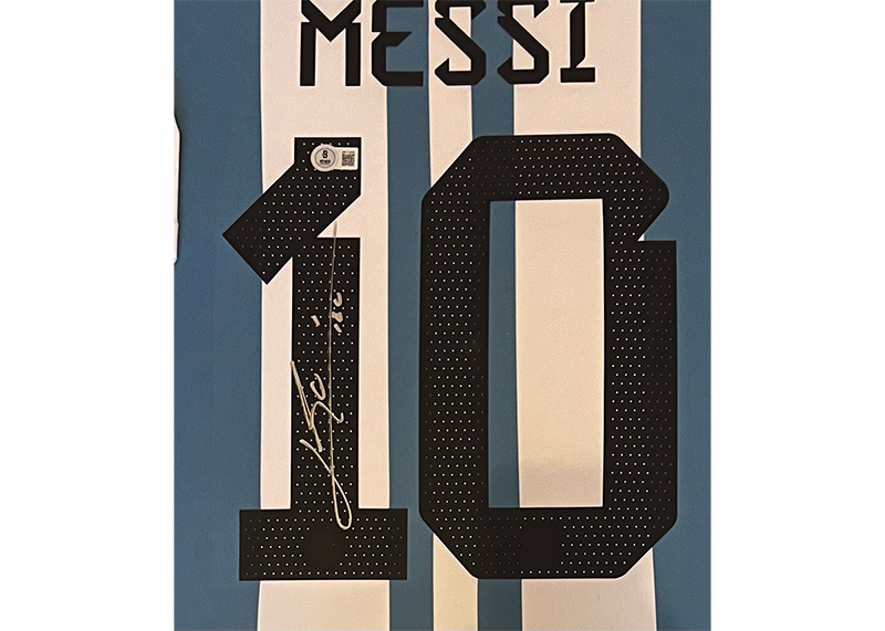 Lionel Messi Signed Argentina 34x42 Framed Jersey Beckett