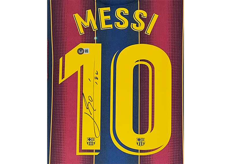 Lionel Messi Signed FC Barcelona Framed Jersey 34x42 Beckett