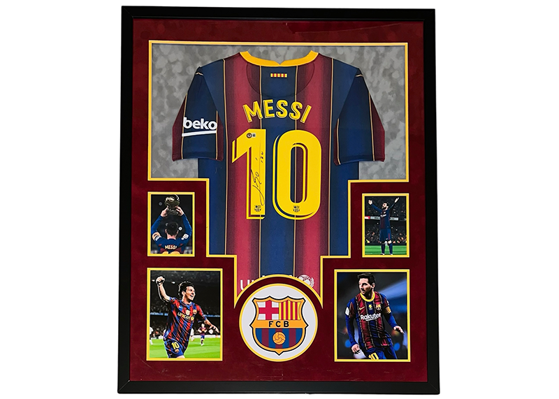 Lionel Messi Signed FC Barcelona Framed Jersey 34x42 Beckett