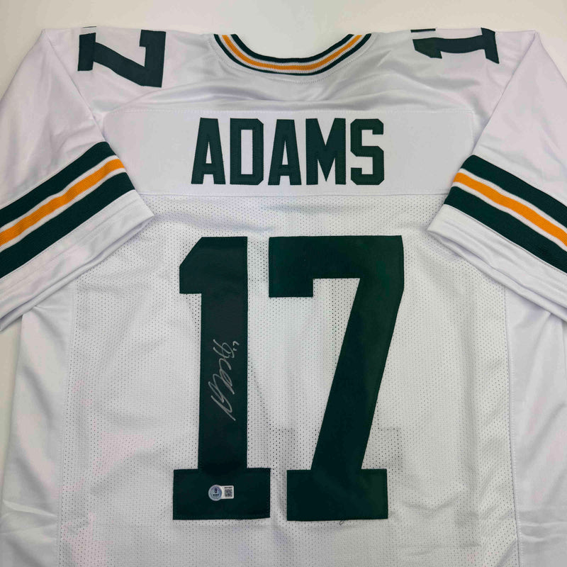 Autographed/Signed Davante Adams Green Bay White Football Jersey Beckett BAS COA