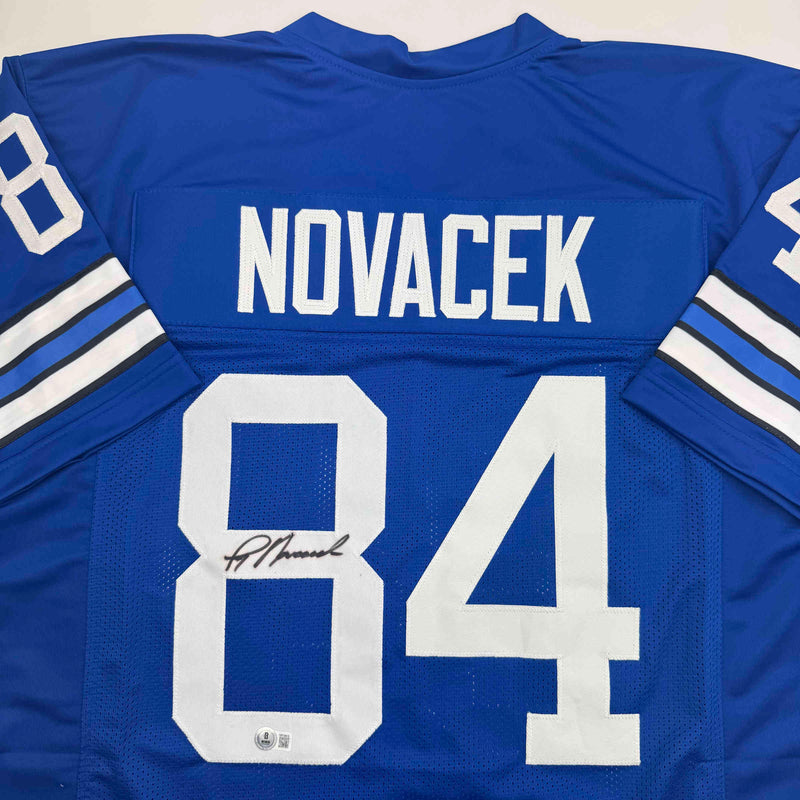 Autographed/Signed Jay Novacek Dallas Blue Football Jersey Beckett BAS COA