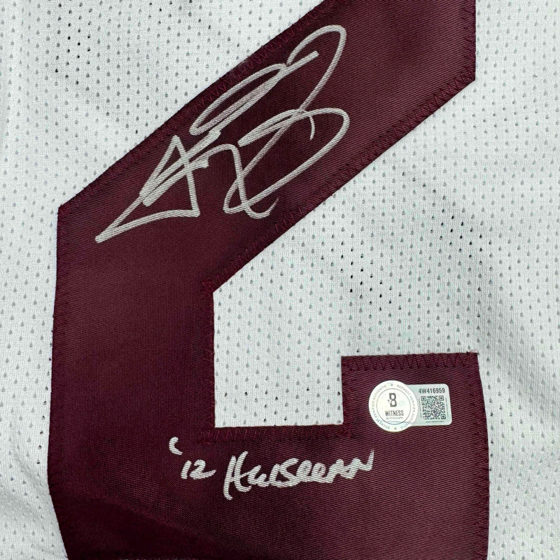 Autographed/Signed Johnny Manziel 12 Heisman Texas A&M White College Football Jersey JSA COA