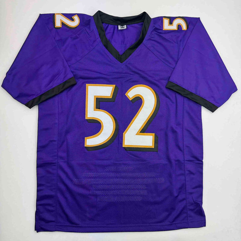 Autographed/Signed Ray Lewis Baltimore Purple Stat Football Jersey Beckett BAS COA