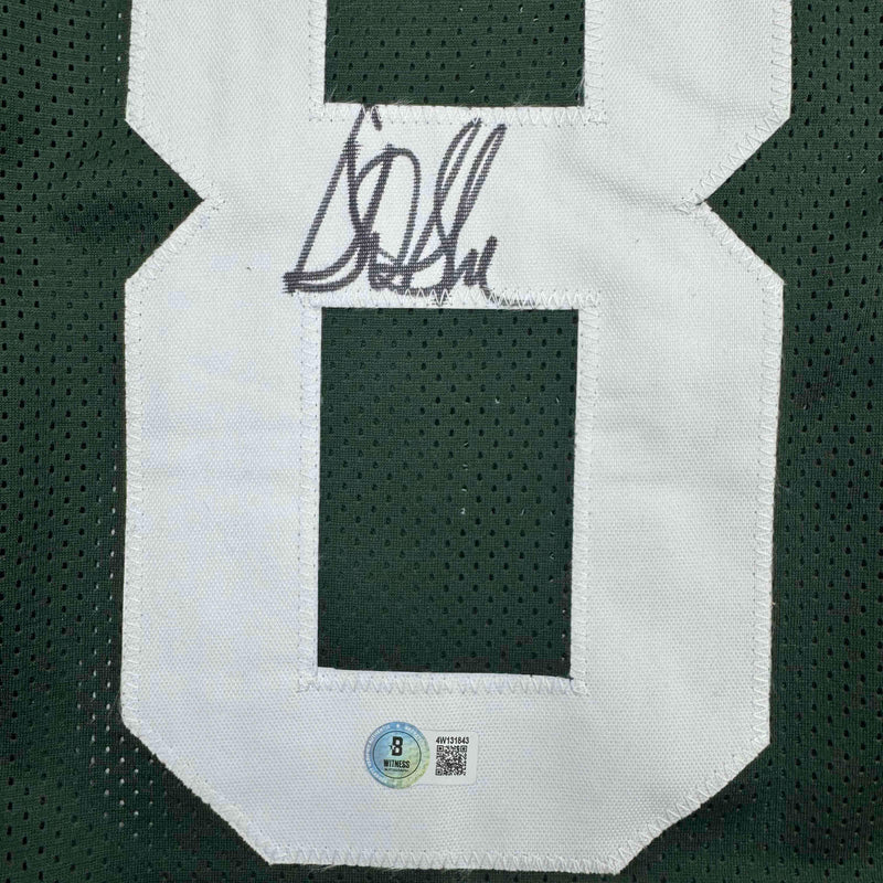 Autographed/Signed Sterling Sharpe Green Bay Green Football Jersey Beckett BAS COA