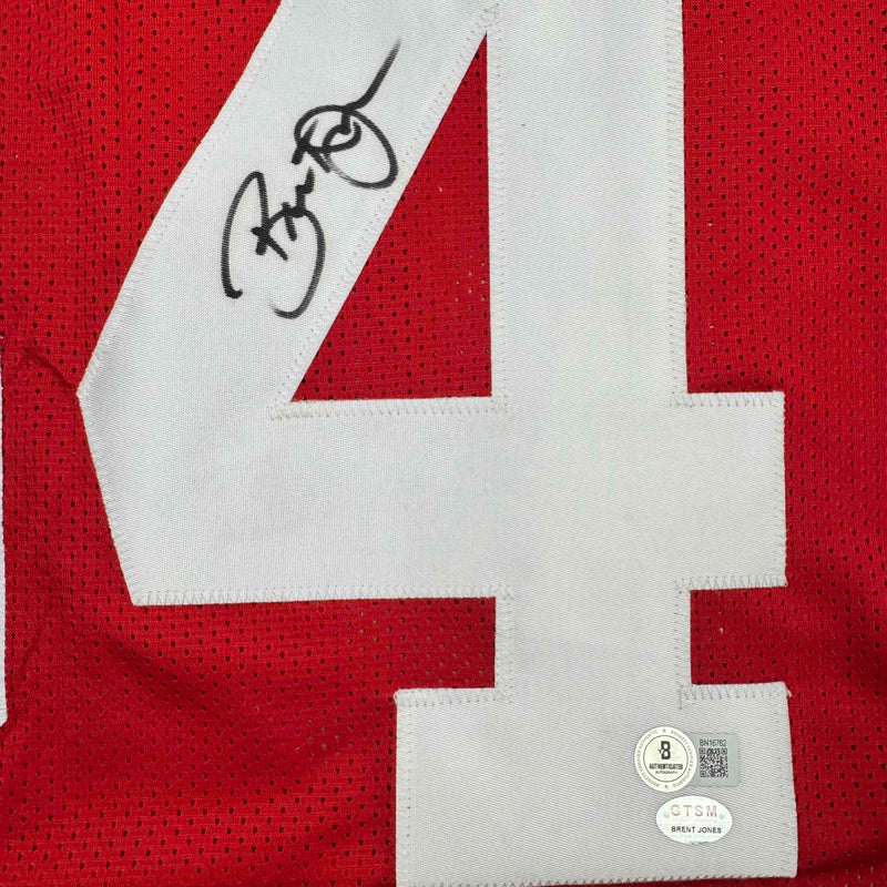 Autographed/Signed Brent Jones San Francisco Red Football Jersey Beckett BAS COA