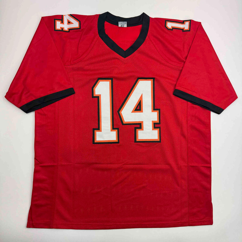 Autographed/Signed Brad Johnson Tampa Bay Red Football Jersey Beckett BAS COA