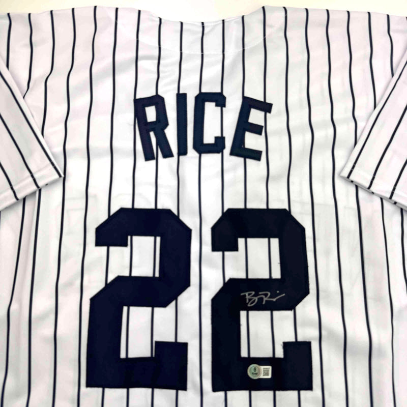 Autographed/Signed Ben Rice New York Pinstripe Baseball Jersey JSA COA