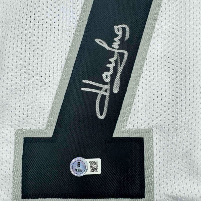 Autographed/Signed Howie Long Oakland White Football Jersey Beckett BAS COA