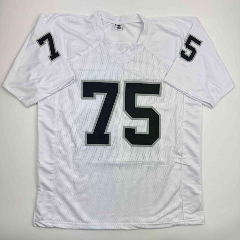 Autographed/Signed Howie Long Oakland White Football Jersey Beckett BAS COA