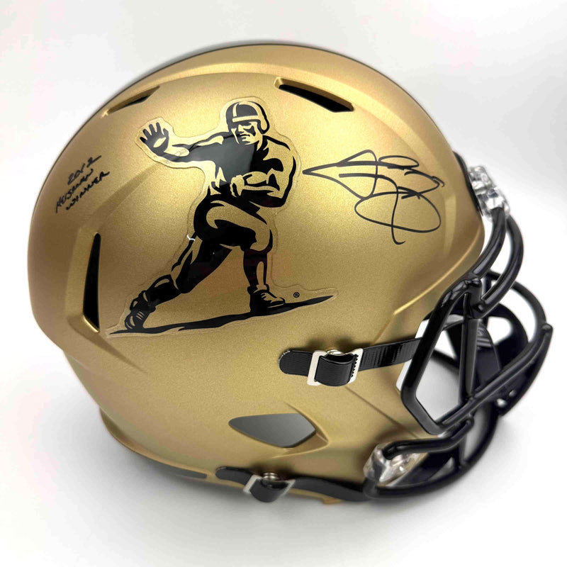Autographed/Signed Johnny Manziel "2012 Heisman Winner" Texas A&M Gold Full Size FS F/S Replica College Football Helmet Beckett BAS COA