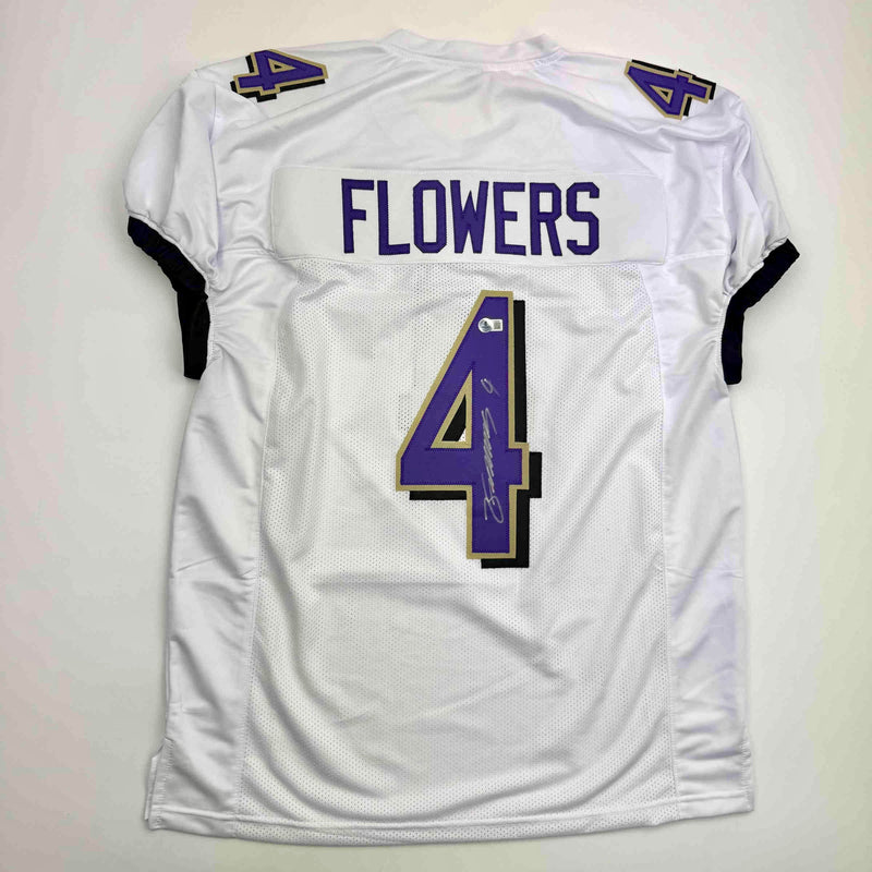 Autographed/Signed Zay Flowers Baltimore White Football Jersey Beckett BAS COA